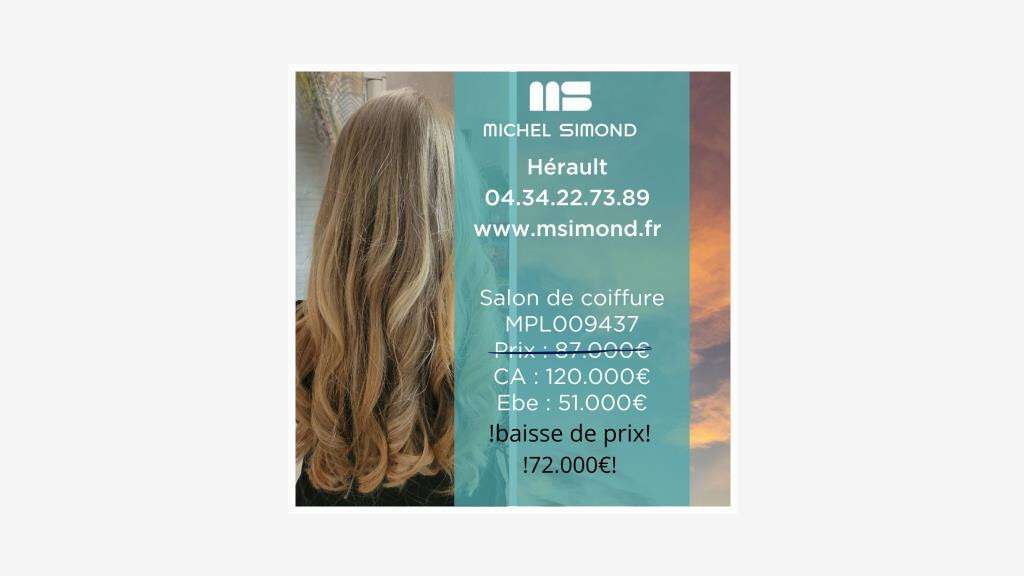 Vente salon de coiffure en rue piètonne Hérault