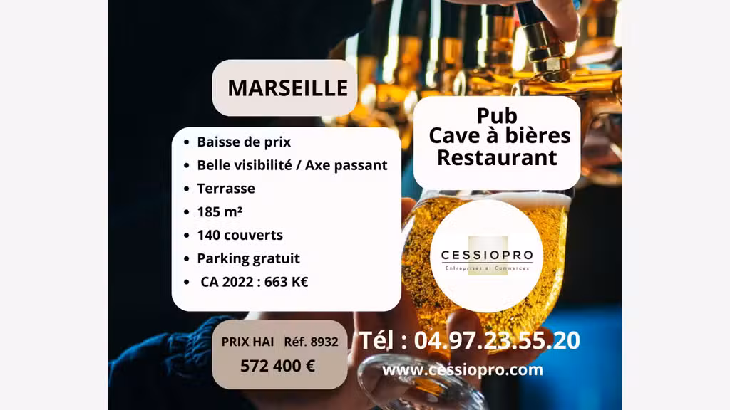 Vend pub cave bières restaurant pizzeria Marseille