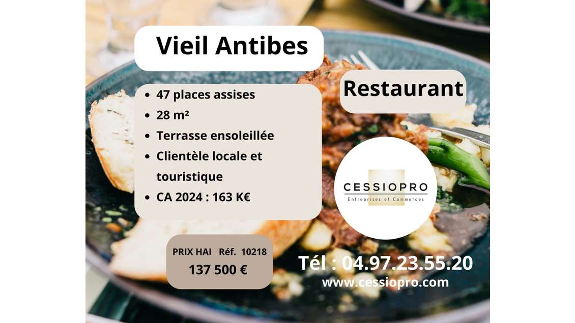 Cède restaurant terrasse ensoleillée Vieil Antibes