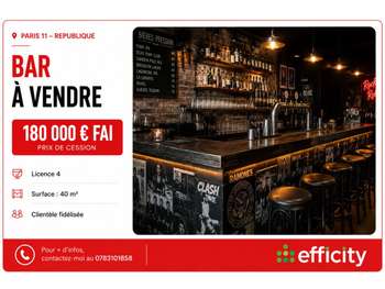 Cession FDC bar 40m² à Paris 75011 quartier animé