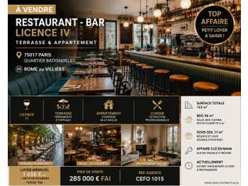 Vente bar restaurant Lic IV appartement à Paris 17