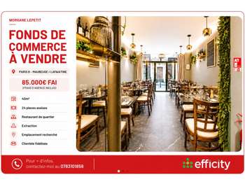 Vente restaurant à Paris 75009 secteur Maubeuge