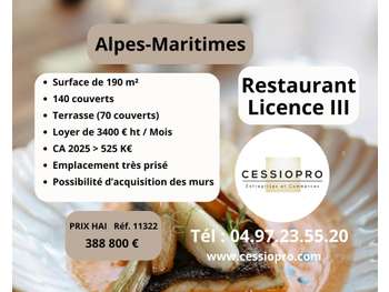 A vendre restaurant lic III Alpes Maritimes