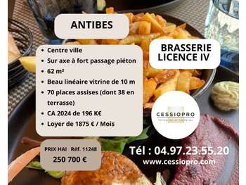 Vente brasserie licence IV avec terrasse à Antibes