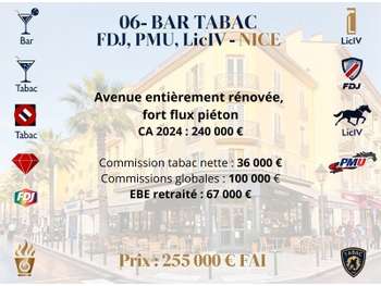 Vente bar lic IV tabac FDJ PMU avenue majeure Nice
