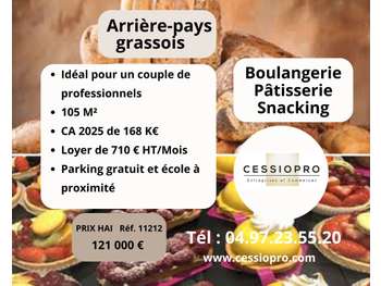 Vente boulangerie pâtisserie arrière pays Grassois