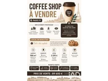 Vente Coffee Shop terrasse Paris 75009 empl strat