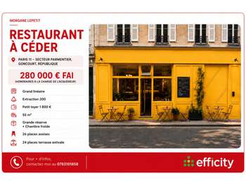 Vente restaurant à Paris 75011 Goncourt Parmentier