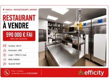 Vente restaurant 90m² à Paris 9 quartier dynamique