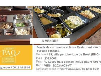 Vente murs et fonds restaurant ouvrier Finistère