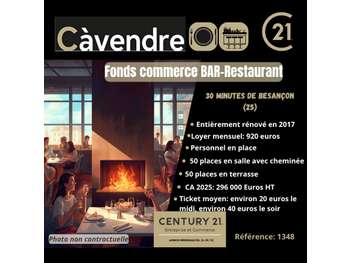 Vente restaurant bar licence 4 vallée du Doubs