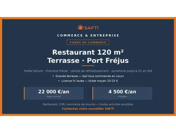 Cède fonds restaurant 120m² + terrasse port Fréjus