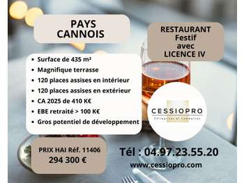 AV restaurant festif avec licence IV Pays Cannois
