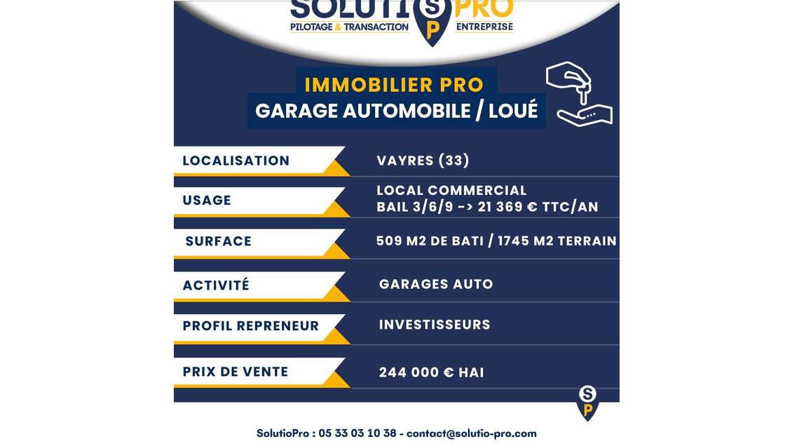 IMMOBILIER PROFESSIONNEL LOUÉ VAYRES (33) –