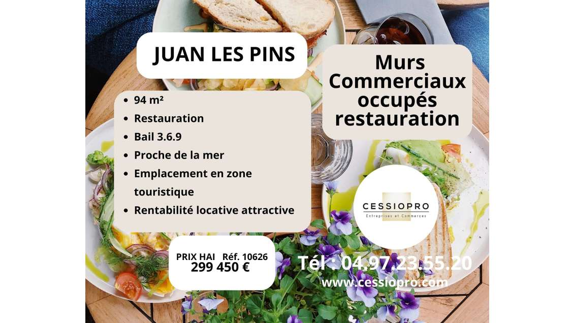 AV murs commerciaux occupés 94m² à Juan les Pins