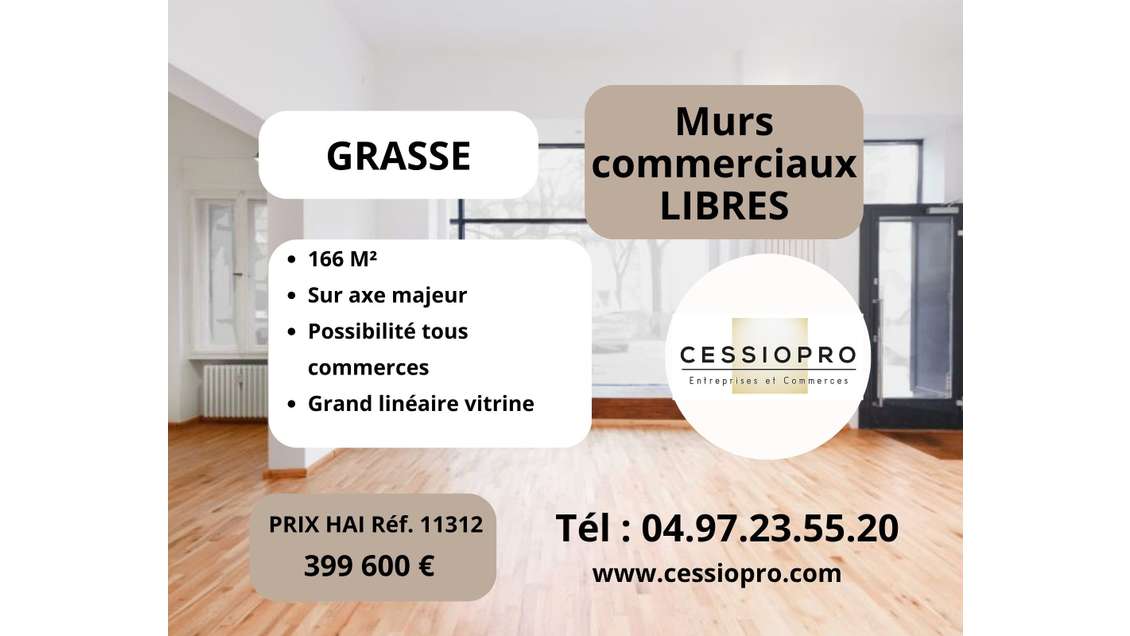Murs commerciaux libres 166m² axe majeur Grasse 