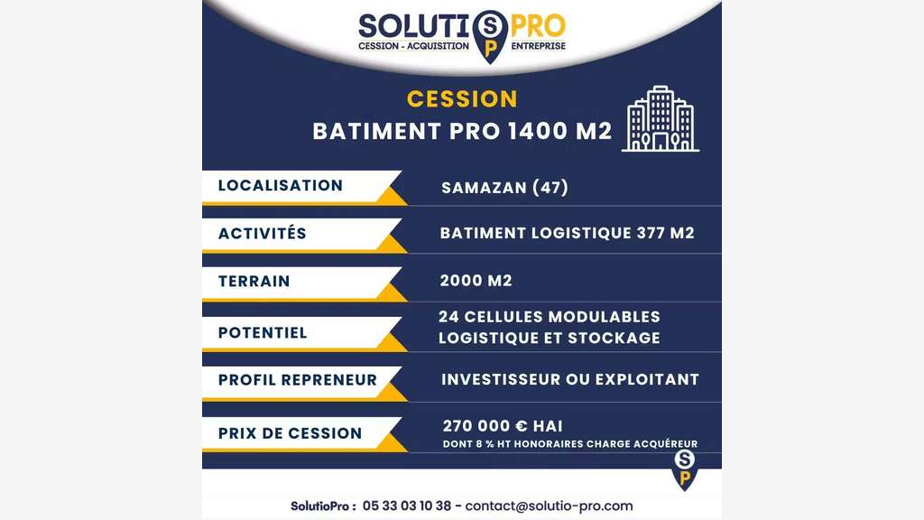 Bâtiment entrepôt et logistique 377m² Samazan A62