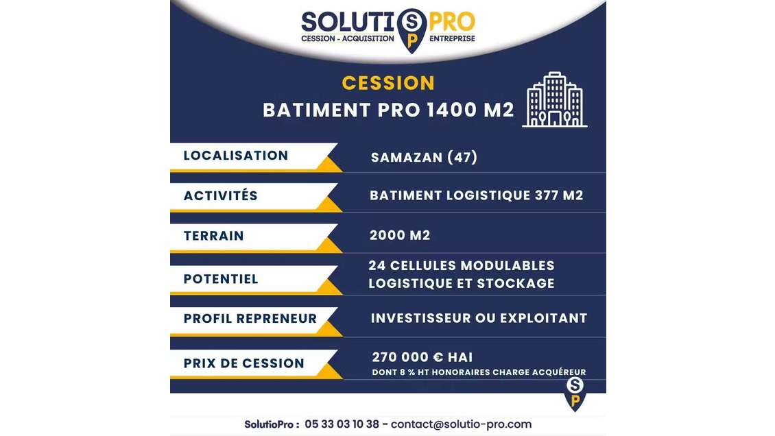 Bâtiment entrepôt et logistique 377m² Samazan A62