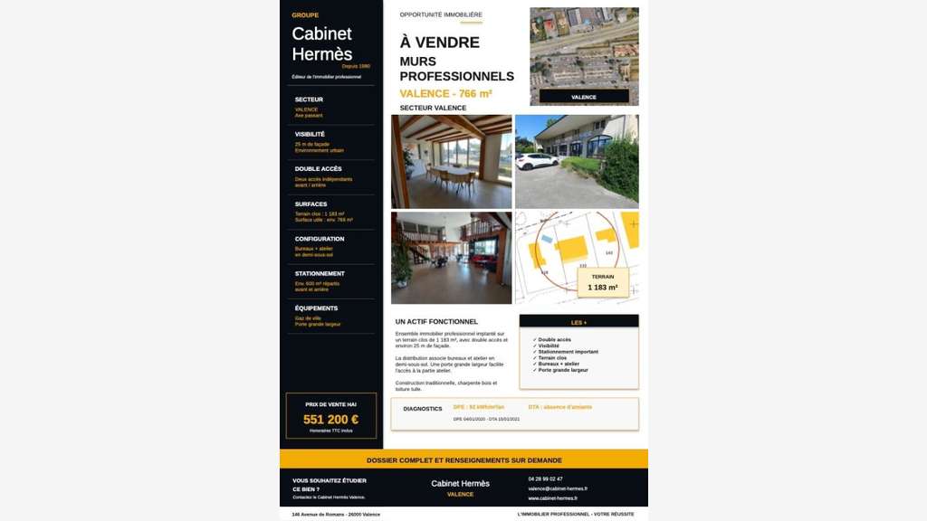 Immeuble commercial 760m² sur 1200m² à Valence