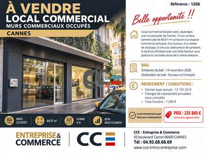 Vente murs commerciaux occupés à Cannes