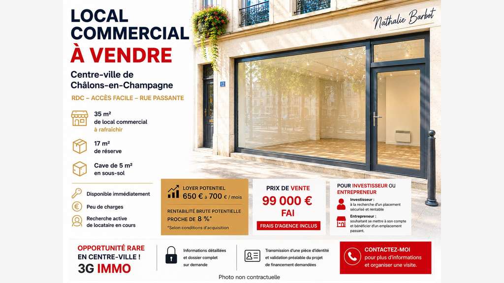 Vente local commercial 88m² à Châlons-en-Champagne