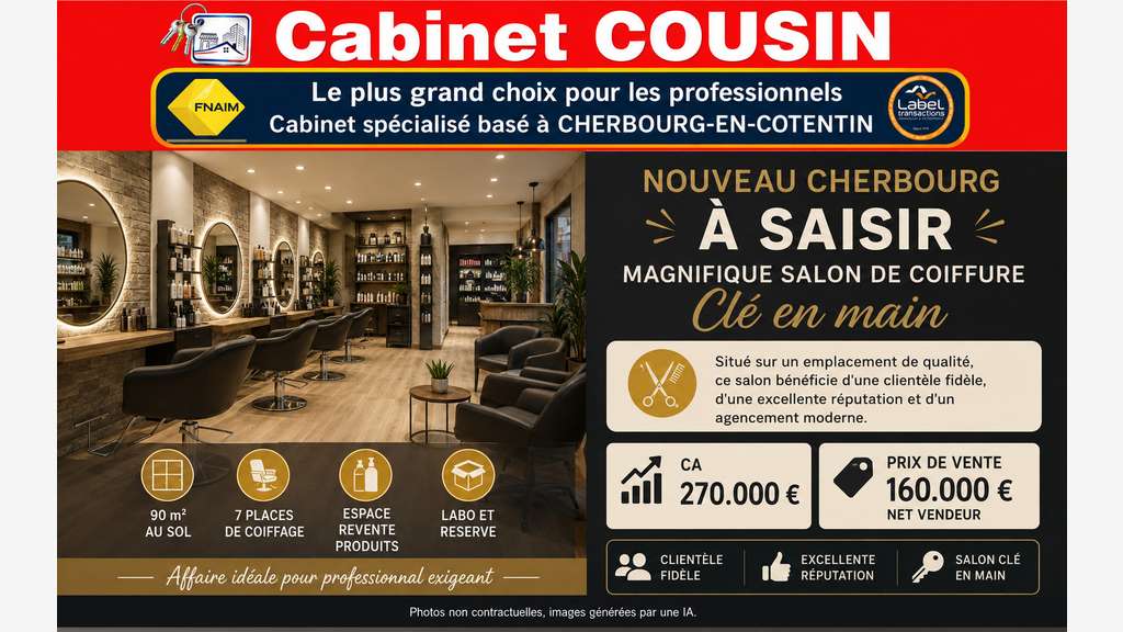 Vente salon de coiffure clé en main à Cherbourg