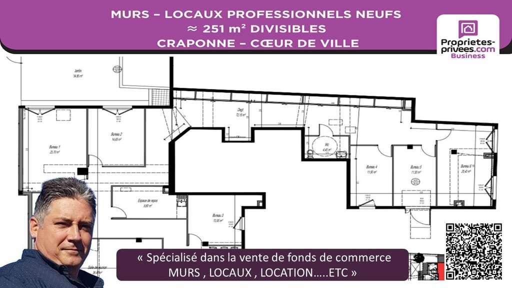 A vendre locaux professionnels 251m² à Craponne