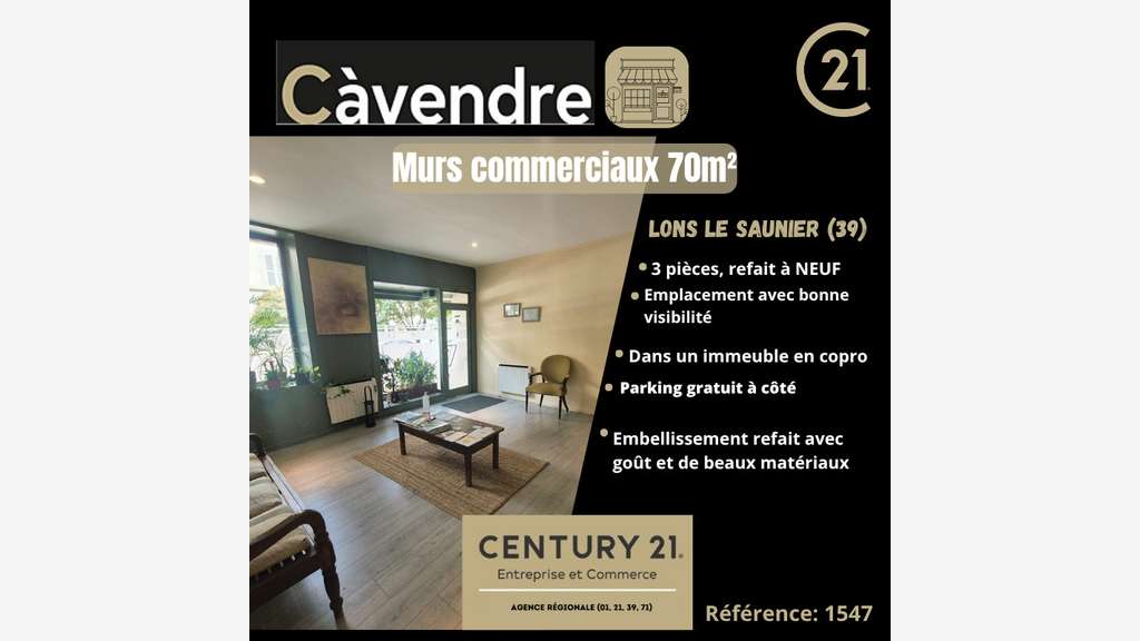 Murs commerciaux 70m² à vendre sur Lons le Saunier