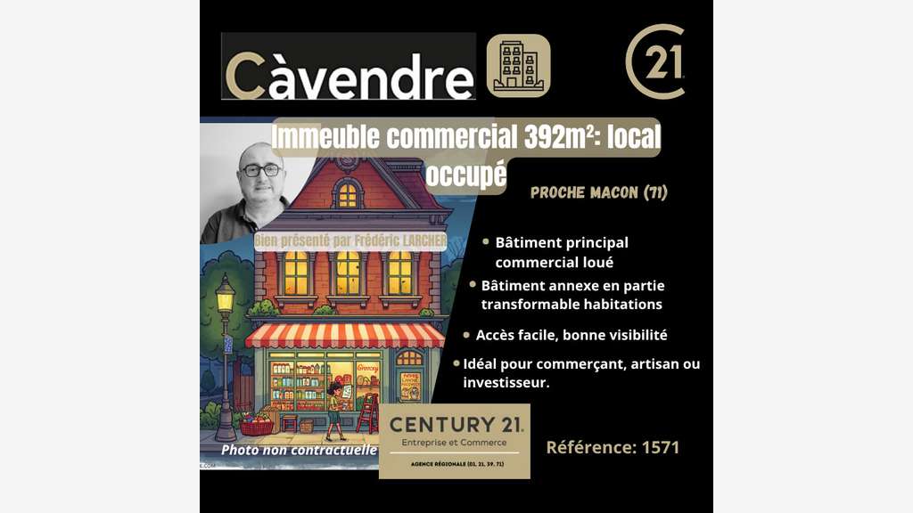 Vente local commercial de 392m² proximité Mâcon