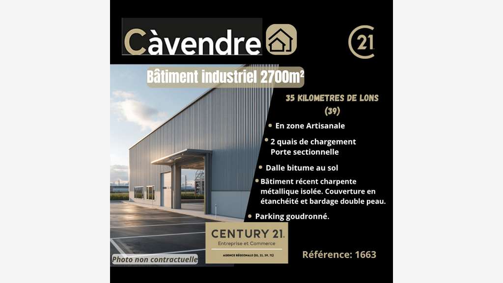 Vente bâtiment industriel 2700m² proche Orgelet