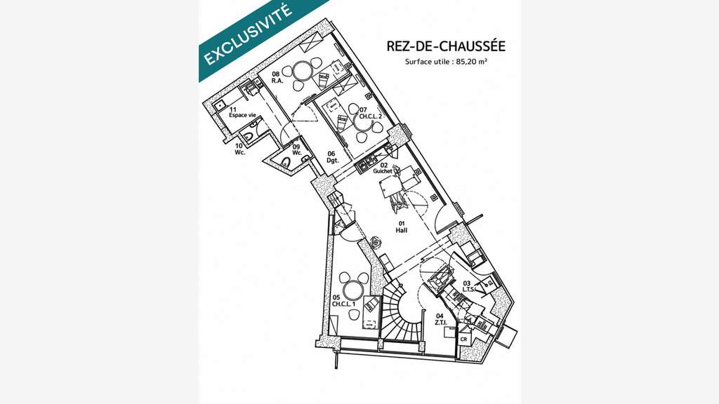 AV murs occupés Société Générale 116m² Paris 75014