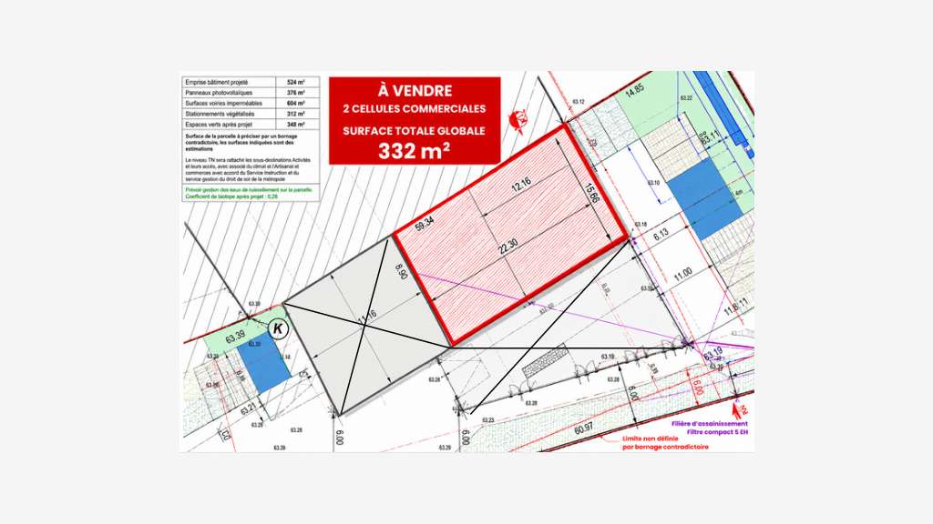 Vente cellule d'activité neuve 332m² à St Herblain