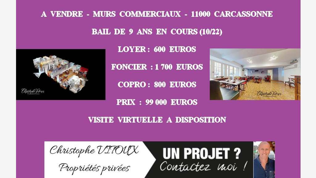Murs commerciaux libres 90m² à Carcassonne centre