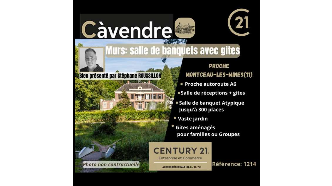 Vente murs salle de banquet avec gites proche A6 