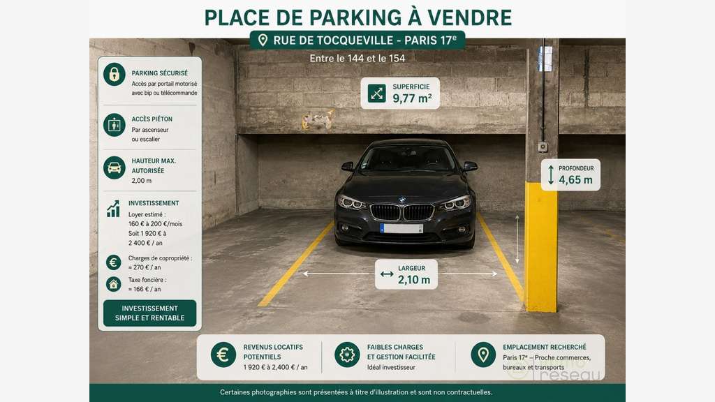 AV parking 9,77m² quartier recherché Paris 75017