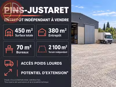 Vente entrepôt 450m² avec terrain à Pins Justaret 