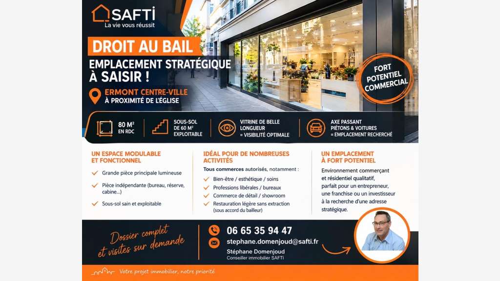 Cède bail local de 80m² à Ermont centre-ville