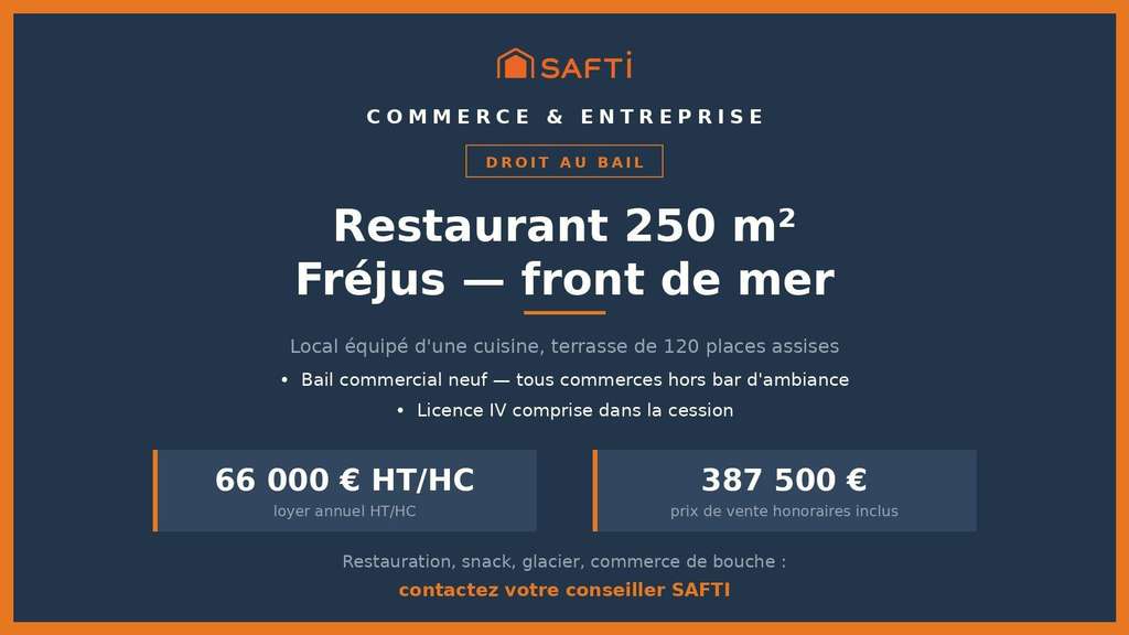Cède bail restaurant 250m² en front de mer Fréjus