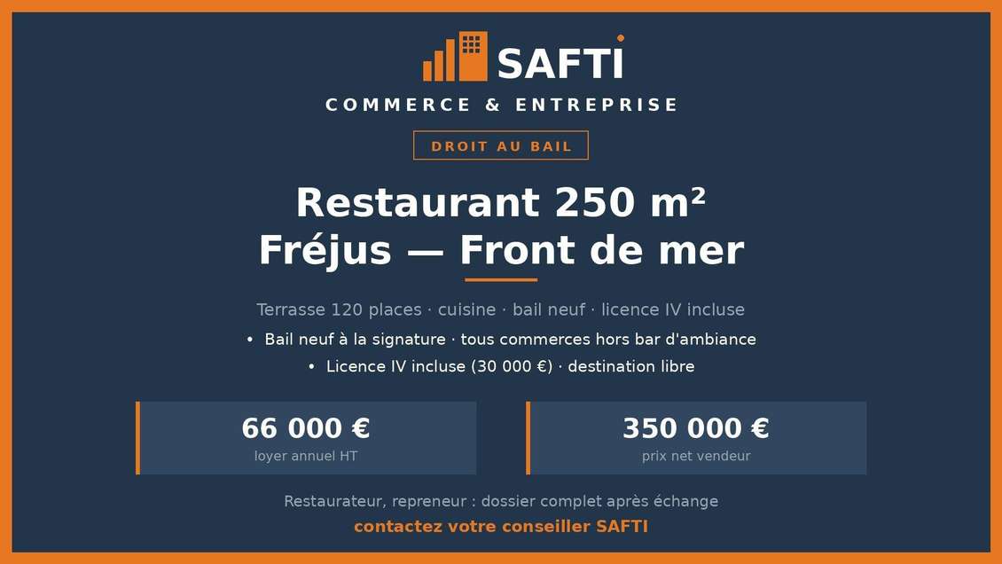 Cède bail restaurant 250m² en front de mer Fréjus