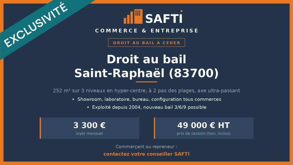 Vente droit au bail 252m² centre Saint Raphael