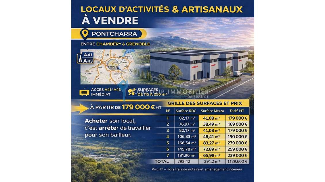 Cède locaux d'activités neufs 120m² Pontcharra 38