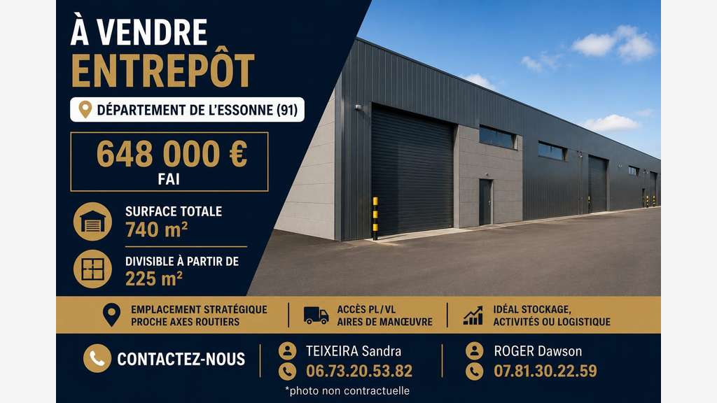 Vente bel entrepôt dans une ville d'Essonne A6