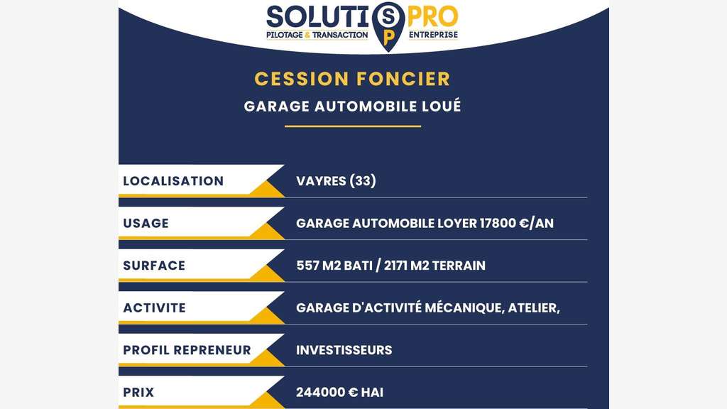 Vente murs garage automobile de 509m² à Vayres