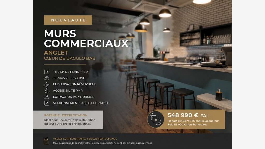 Vente murs commerciaux récents à Anglet