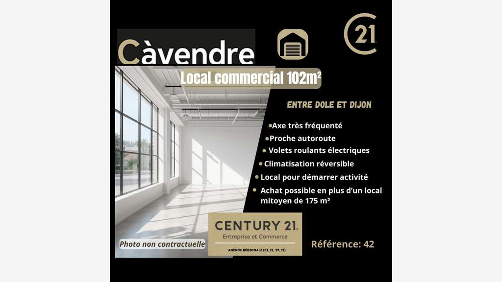 Vente local commercial 102m² entre Dole et Dijon