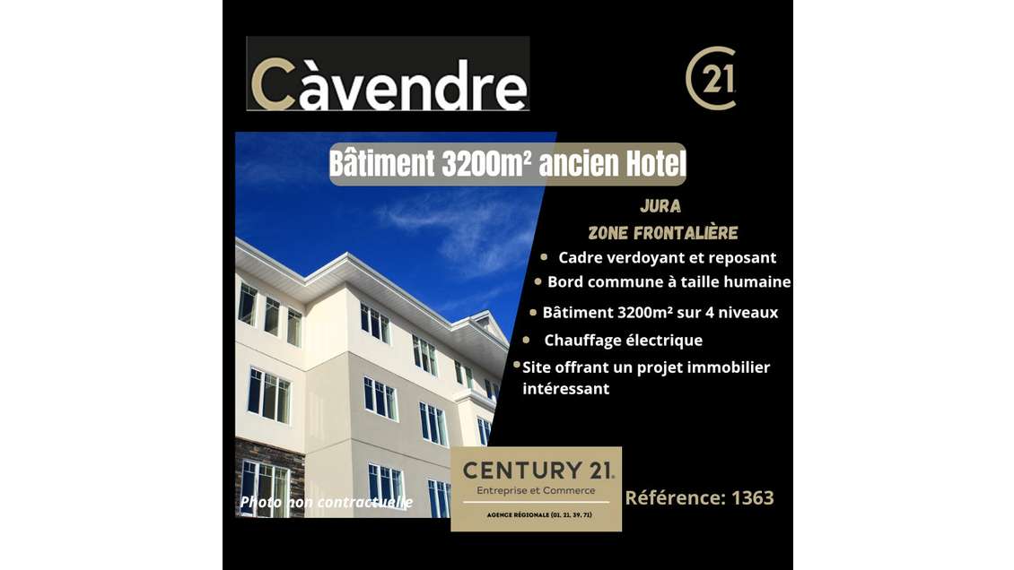 Vente murs ancien hôtel 3350m² Champagnole Jura