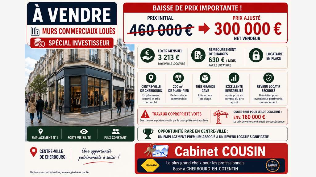 Vente murs commerciaux loués au cœur de Cherbourg