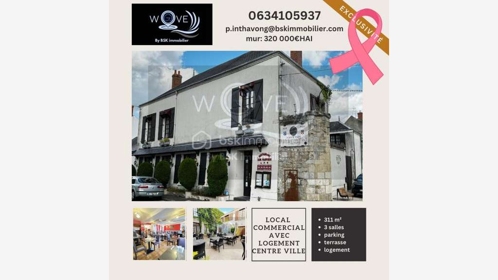 Vente local commercial avec logement 311m² Jargeau