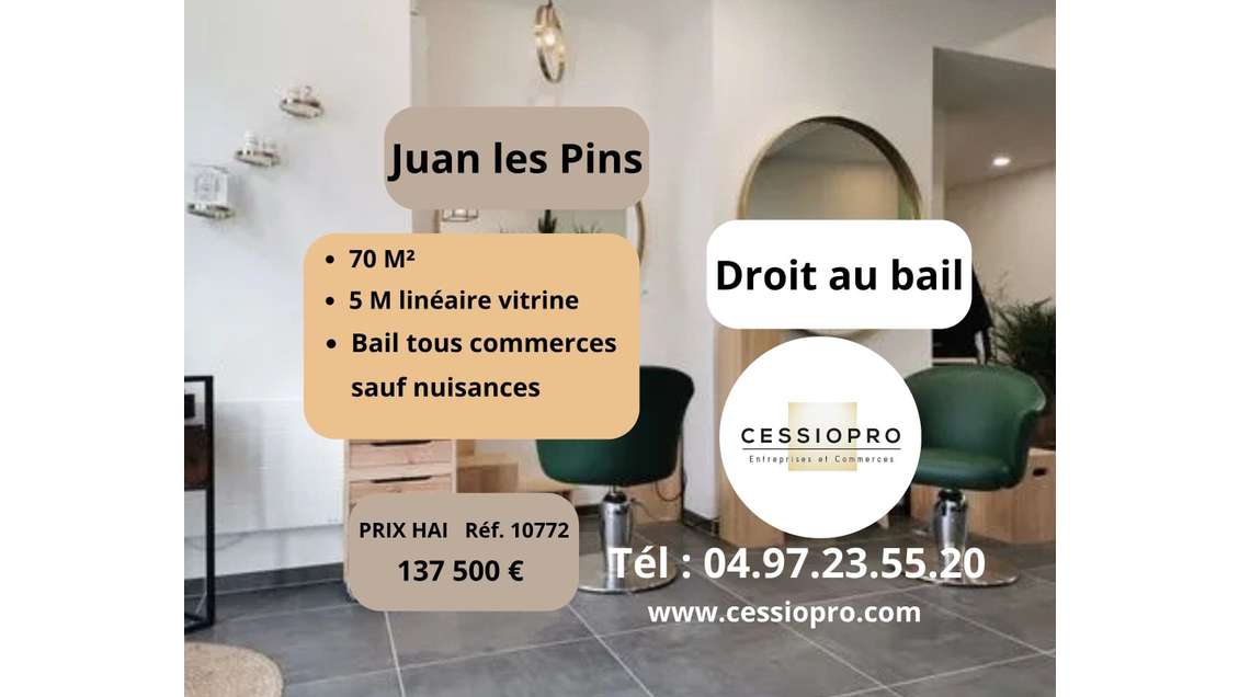 Cède bail 70m² 5 m linéaire vitrine Juan les Pins