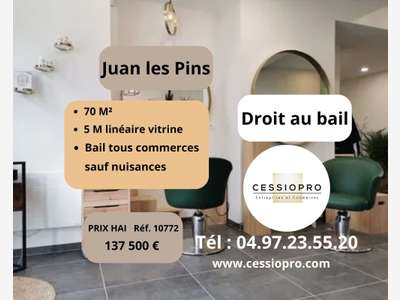 Cède bail 70m² 5 m linéaire vitrine Juan les Pins